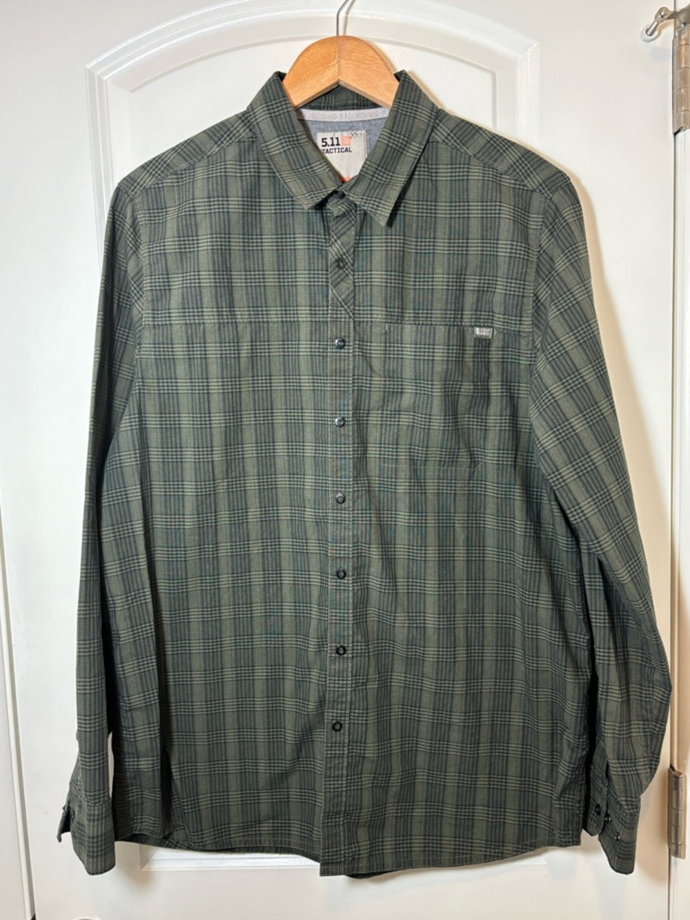 5.11 Tactical Men's Olive Plaid Button-Up Shirt